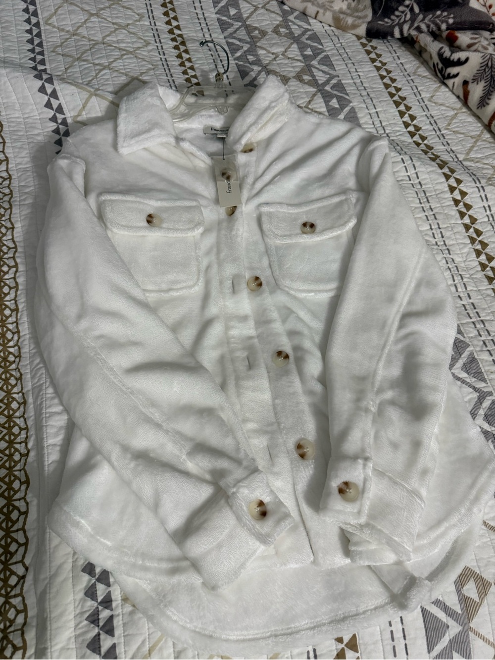 Francesca's Collections White Men's Plush Button-Front Shirt Jacket